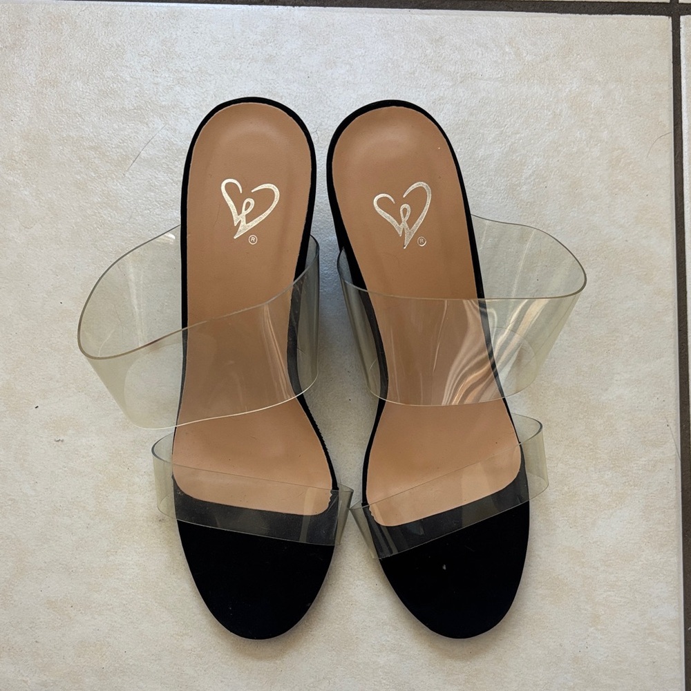 Elegant Black and Clear Women's Slide Heels